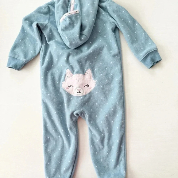 Carters fleece blue polka dot cat hooded one piece zip up size 18 months - Picture 4 of 7